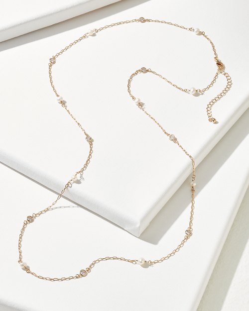 Crystal Collection Gold Pearl Station Necklace