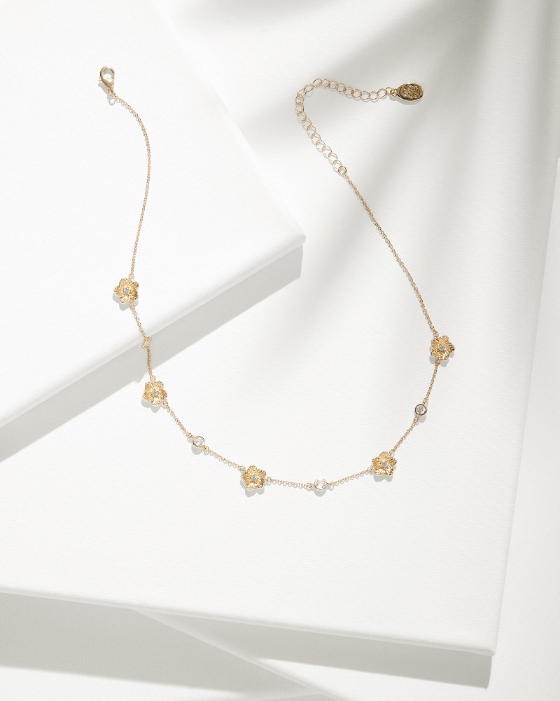 Hibiscus Collection Gold Flower Station Necklace