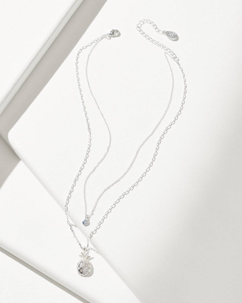 Crystal Collection Silver Pineapple Layered Necklace