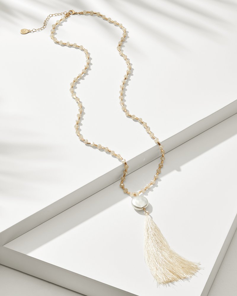 Coastal Treasure Pearl Tassel Pendant Necklace