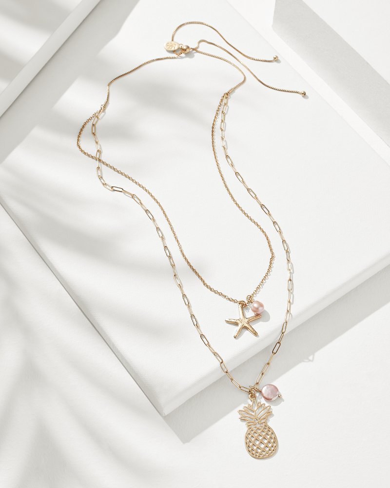 Sun-Kissed Sunrise Pineapple Charm Layered Necklace