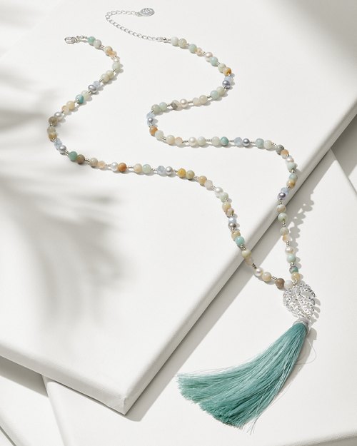 Tropical Oasis Beaded Tassel Necklace