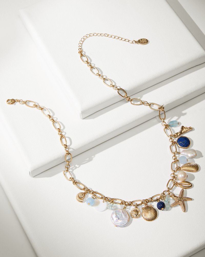 Indigo Bay Semiprecious Stone & Pearl Charm Necklace