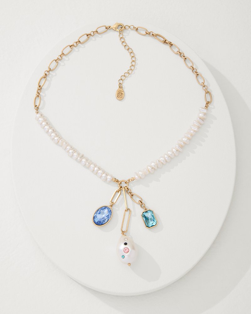 Tidal Treasure Pearl and Stone Charm Necklace