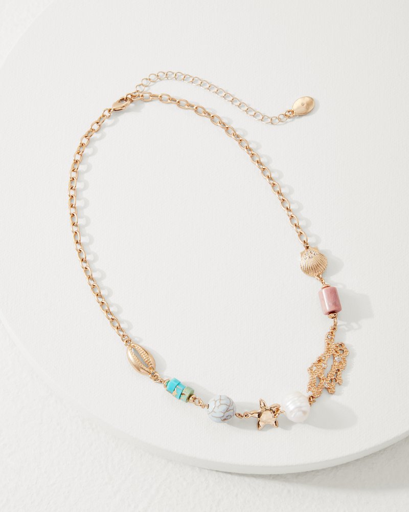 Coral Isles Semi-Precious Stone & Pearl Station Necklace