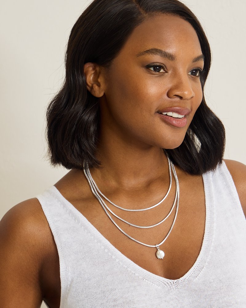 Silver Coast Pearl Layered Chain Necklace