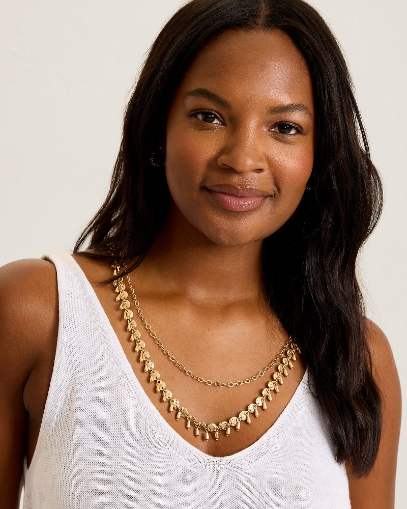 Pacifica Palm Hammered Disc Layered Necklace