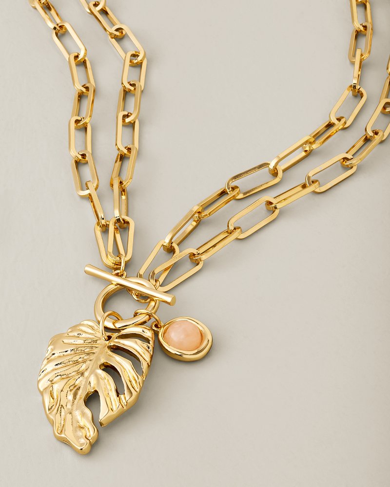 Hibiscus Bliss Monstera Charm Toggle Necklace