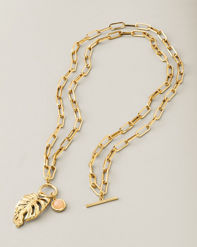 Hibiscus Bliss Monstera Charm Toggle Necklace