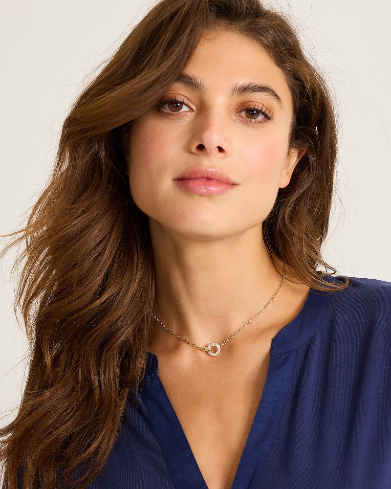 Hibiscus Charm Pave Linked Necklace