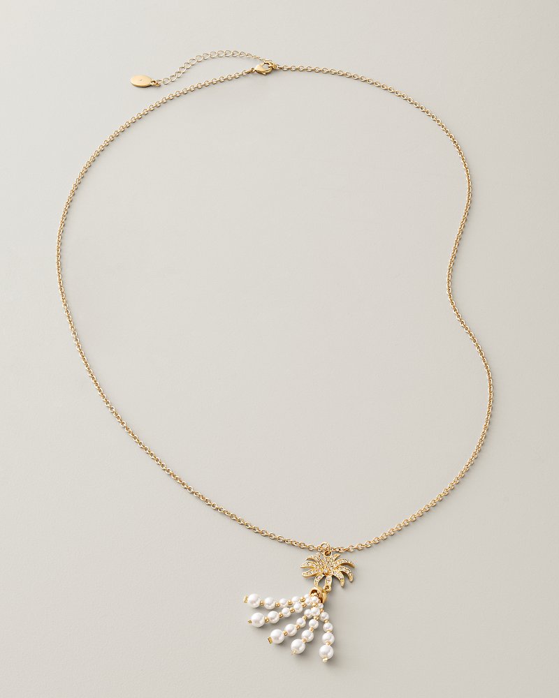 Coastal Heirloom Palm Tree Pearl Tassel Necklace