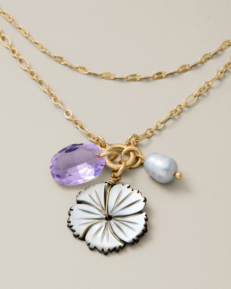 Midnight Cove Hibiscus Charm Layered Necklace