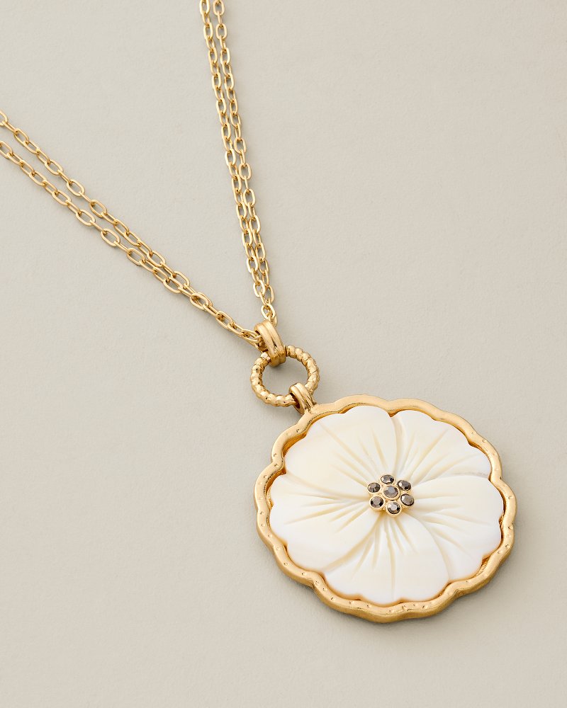 Palm Garden Carved Shell Flower Pendant Necklace