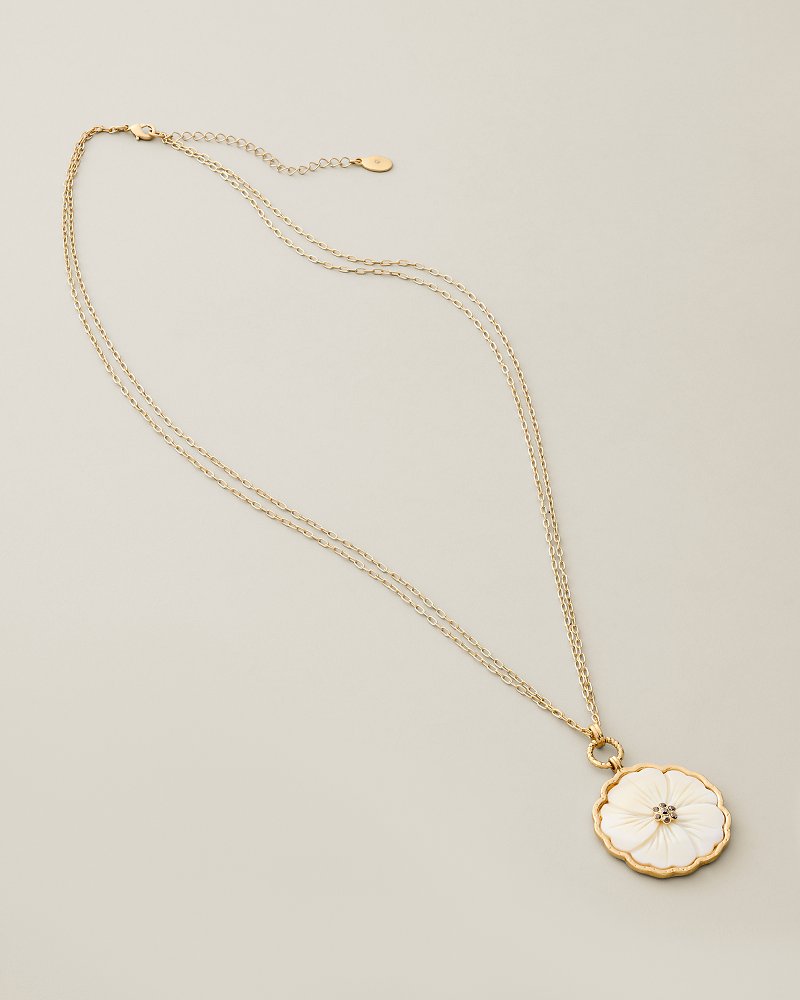 Palm Garden Carved Shell Flower Pendant Necklace