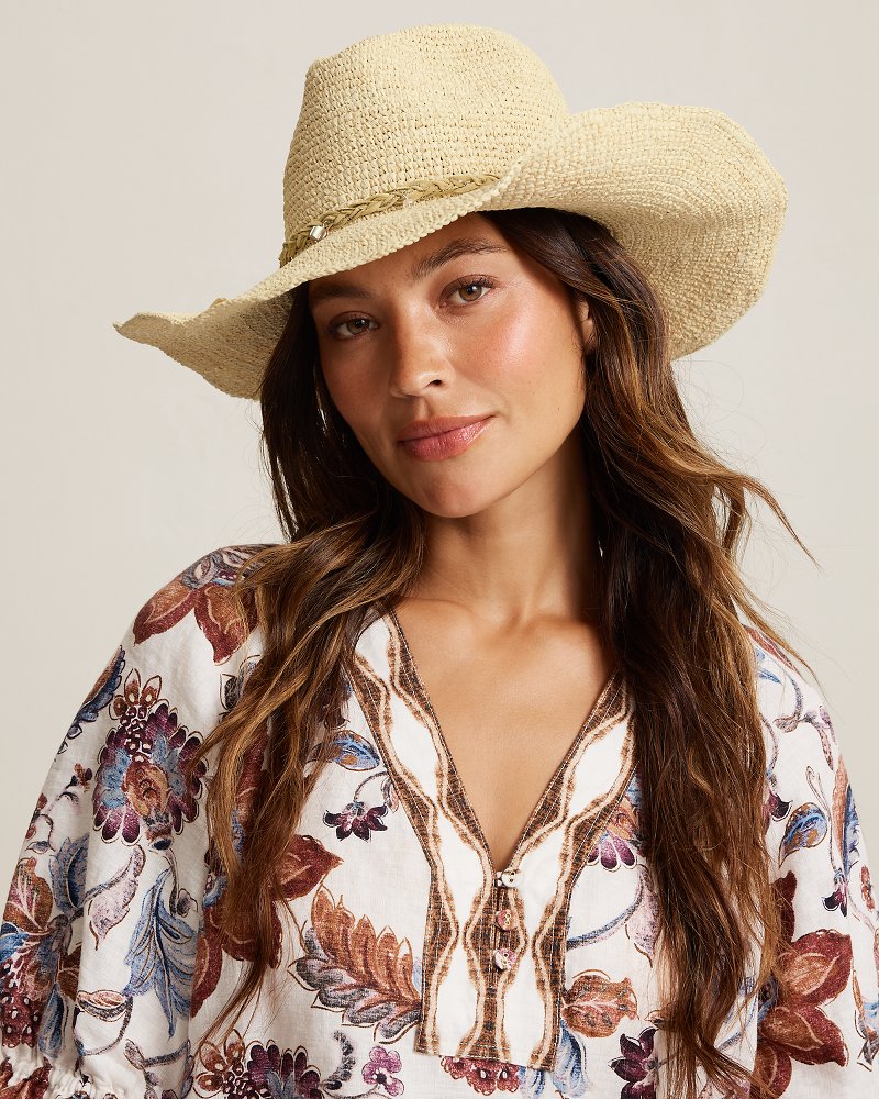 Patsy Crochet Raffia Packable Cowboy Hat