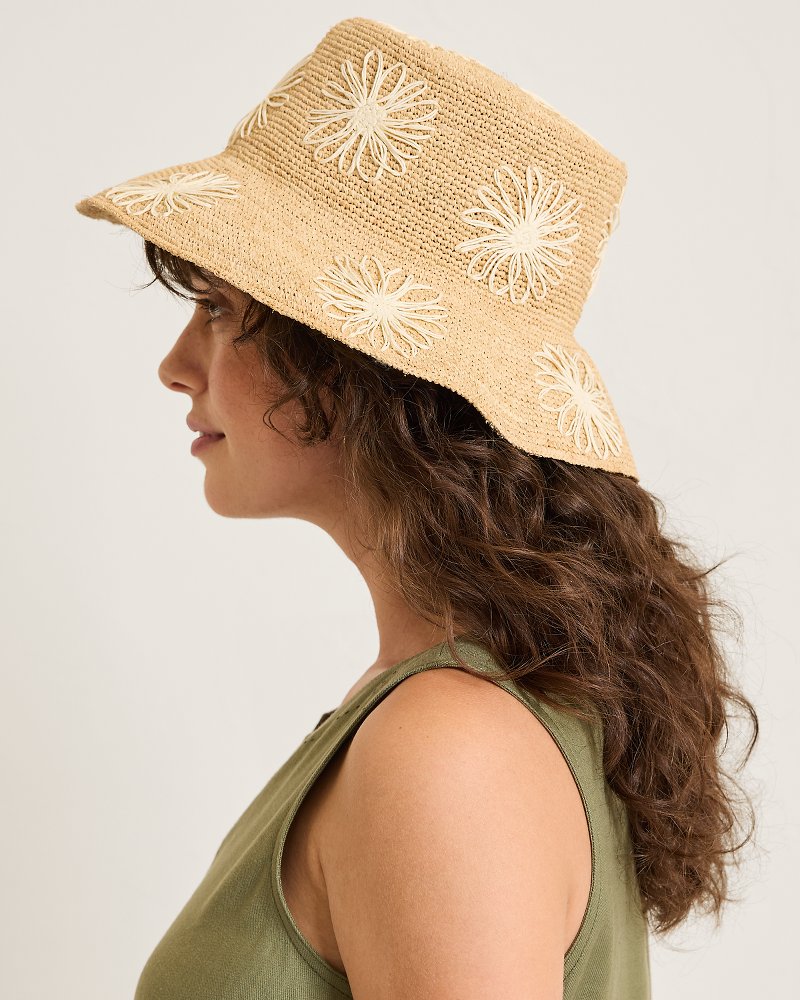 Crochet Raffia Embroidered Flower Bucket Hat