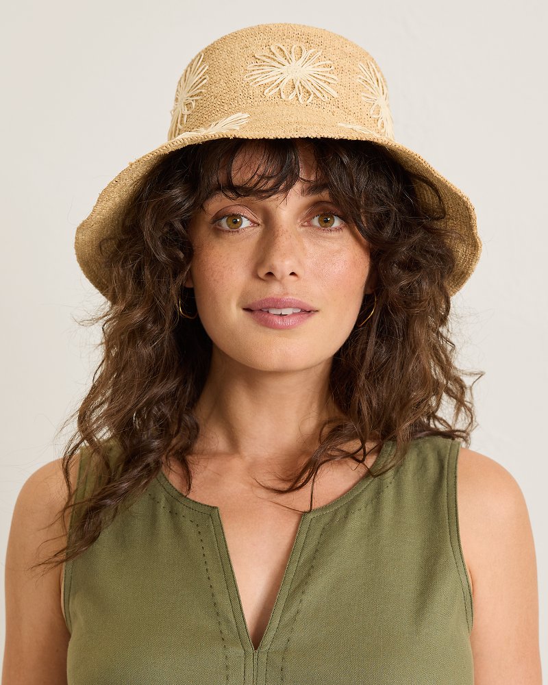 Crochet Raffia Embroidered Flower Bucket Hat