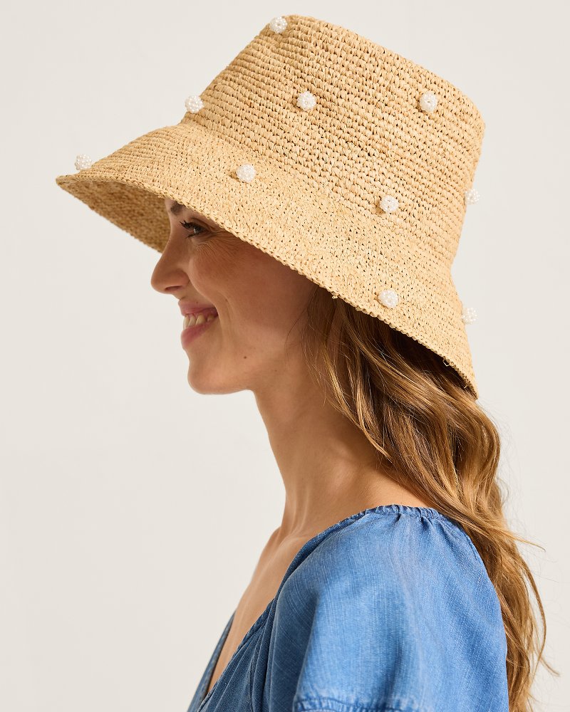 Crochet Raffia Bell Pearl Bucket Hat