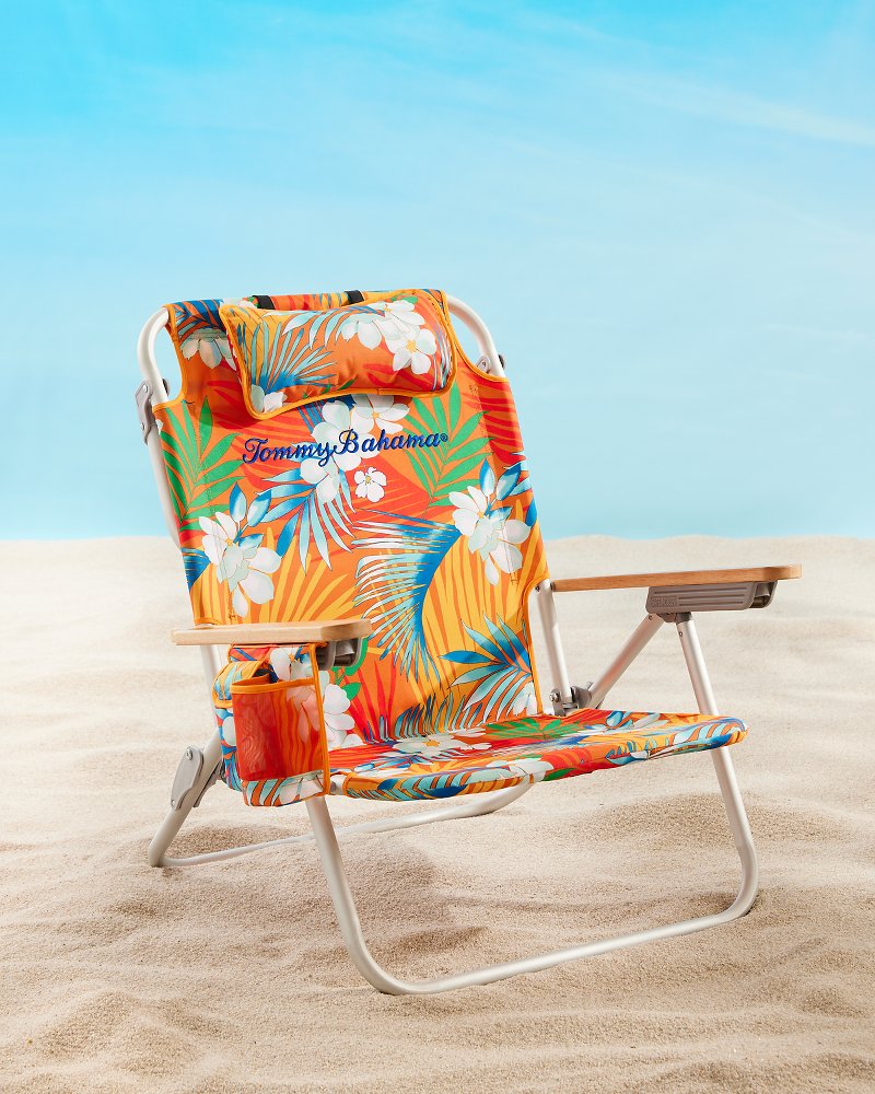 Tommy Bahama Backpack Beach Chair 5 Position Classic Lay Flat Insulated  Cooler Towel Bar-Storage Pouch 2022 New Model Tropical Sunset, 1 Pack  Red/White/Blue 