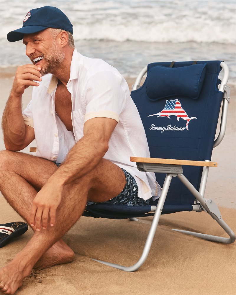 Tommy Bahama Red, White & Blue Marlin Deluxe Backpack Beach Chair