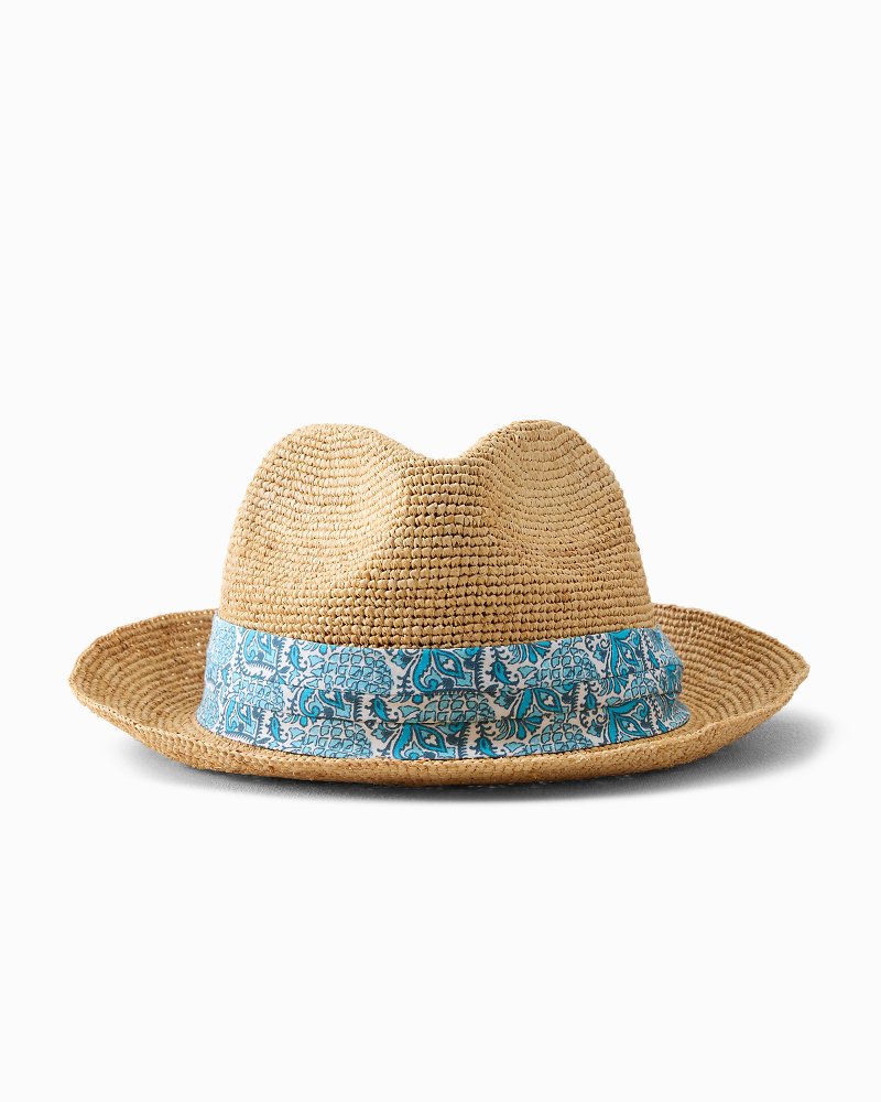 Paisley Band Crochet Raffia Fedora Hat