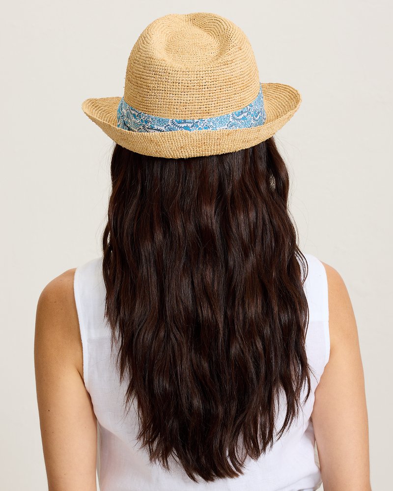 Paisley Band Crochet Raffia Fedora Hat thumbnail 3