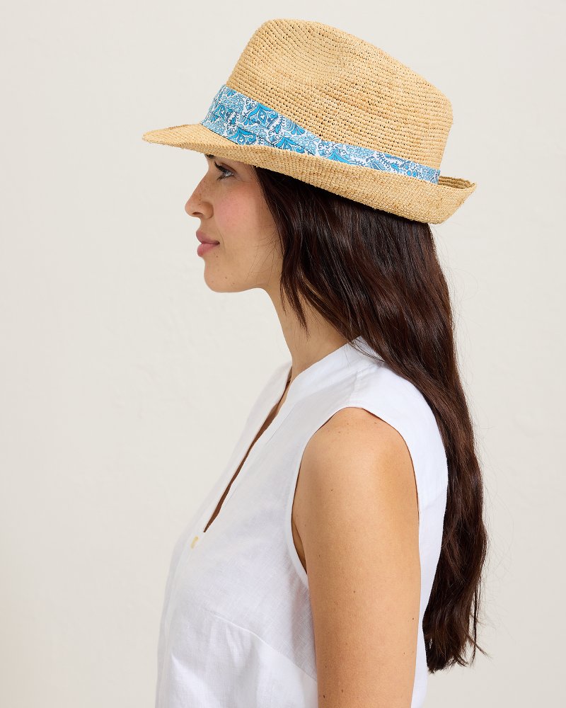 Paisley Band Crochet Raffia Fedora Hat thumbnail 4