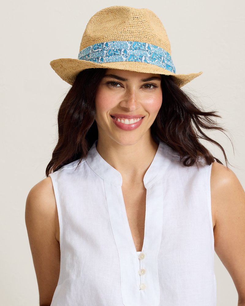 Paisley Band Crochet Raffia Fedora Hat