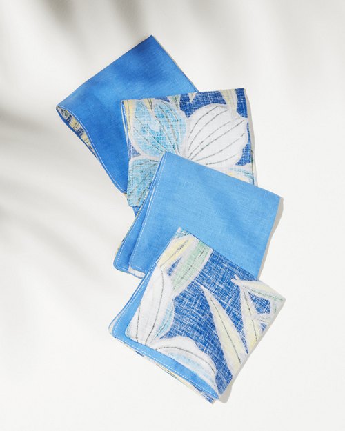 Classic Blue Upcycled Reversible Linen Cocktail Napkins - Set of 4