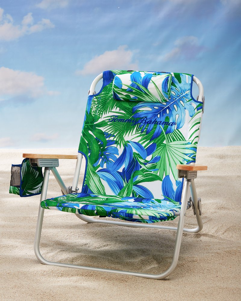 Tommy Bahama Polyester Blue/Green Print Folding Beach Chair