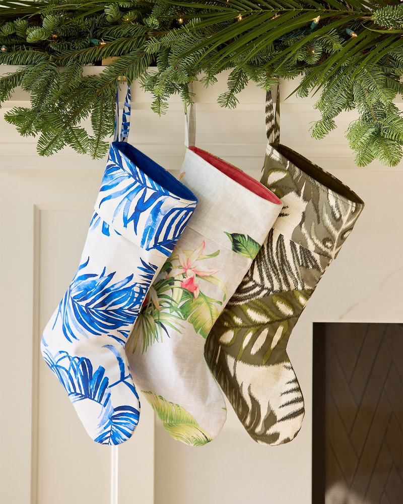 Blue & White Upcycled Silk Christmas Stocking