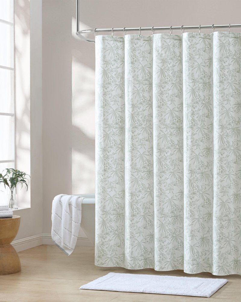 Pen and Ink Spring Green Palm Shower Curtain