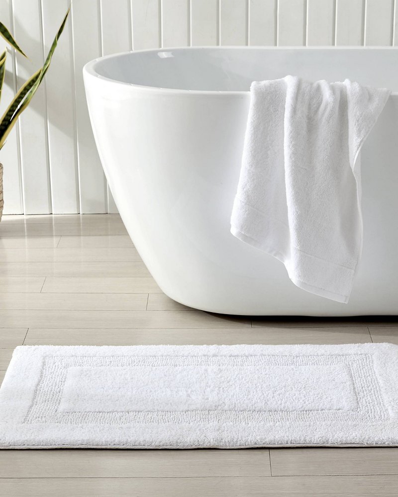 White with Gray Stripe Reversible Bath Mat, 30 in.