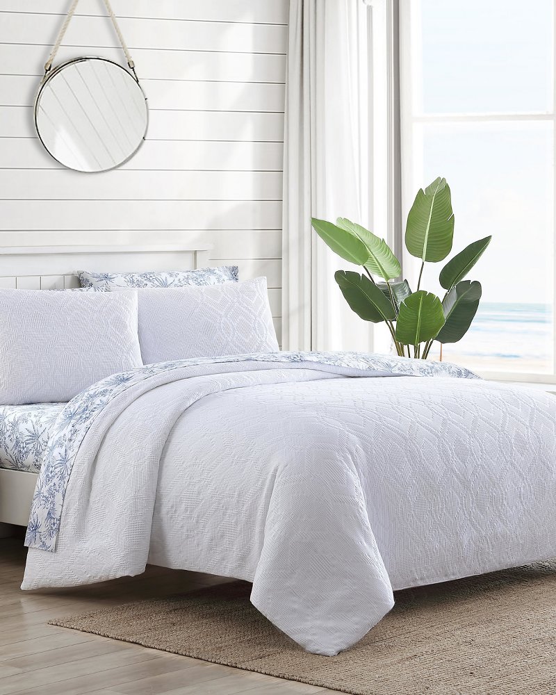 3-Piece White Waffle Comforter Set, Full/Queen