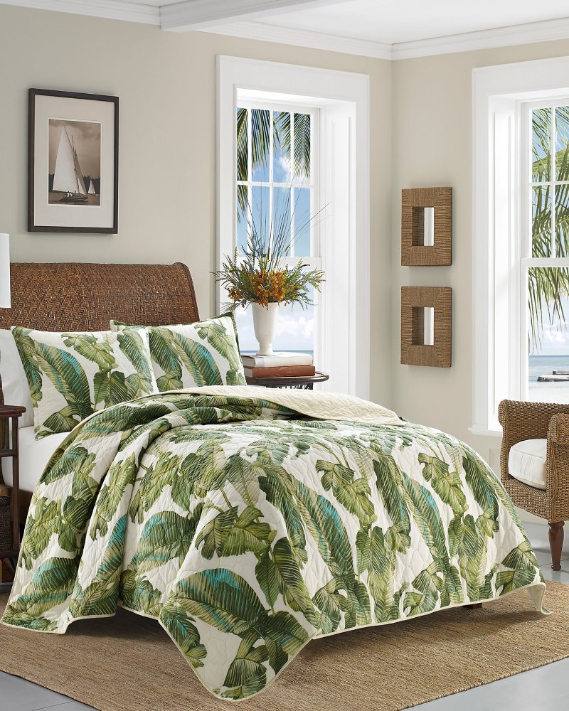 Tommy Bahama Hibiscus Bloom Cotton Sheet Set, Green, Queen