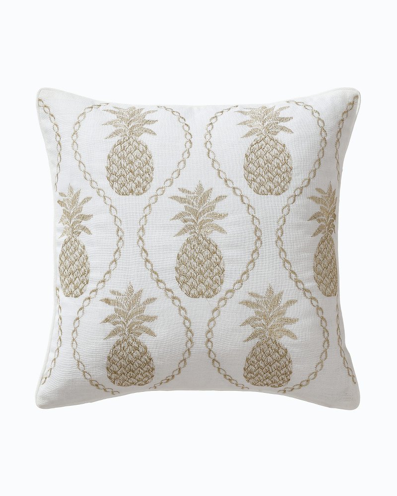 Golden Pineapples Embroidered Decorative Pillow