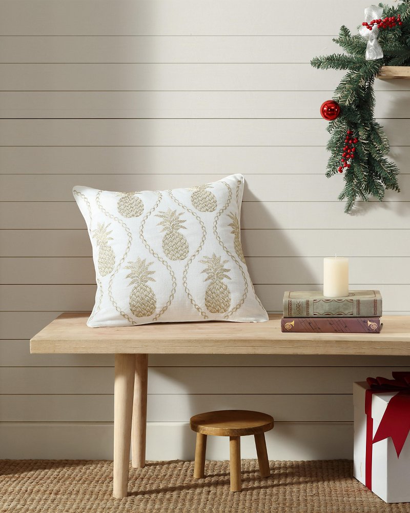 Golden Pineapples Embroidered Decorative Pillow