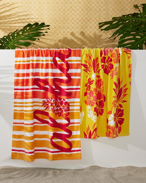 Pineapple Bouquet & Aloha Stripe Beach Towels - Set of 2
