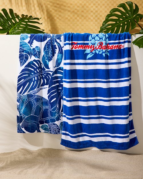 Turtle Bay & Pineapple Border Beach Towels - Set of 2