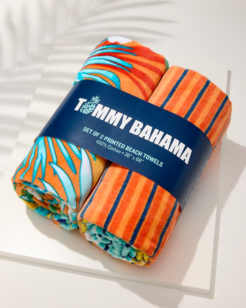 Tommy Bahama Blossoms & Stripe Beach Towels - Set of 2