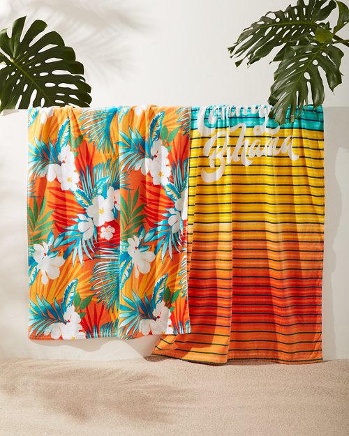 Blossoms & Stripe Beach Towels - Set of 2