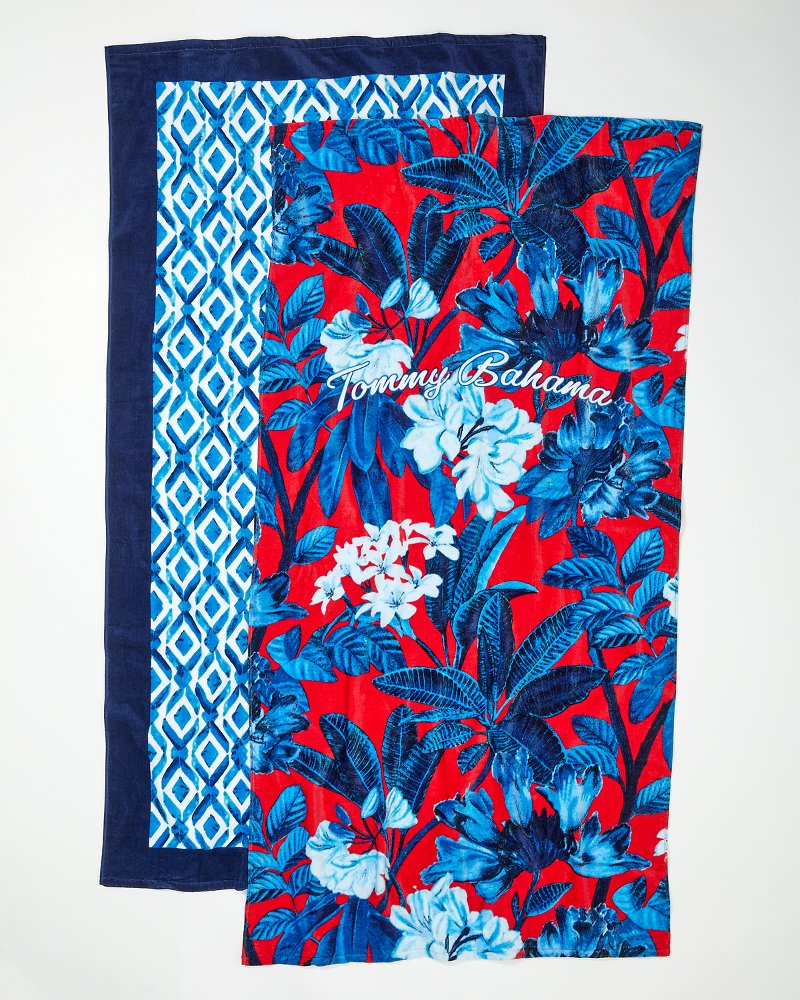 Tommy Bahama Blossoms & Stripe Beach Towels - Set of 2