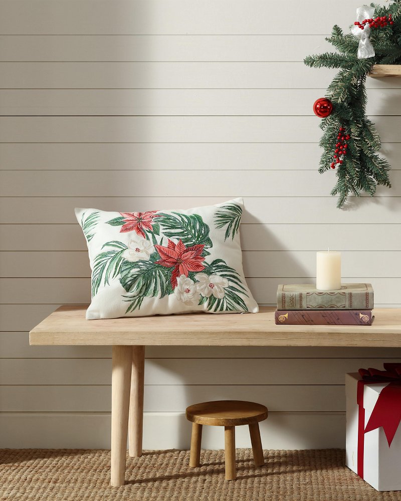 Festive Palms Velvet Embroidered Decorative Pillow