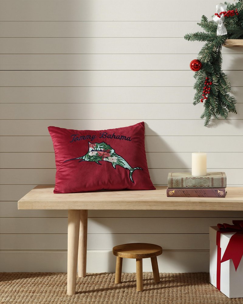 Holiday Marlin Velvet Embroidered Decorative Pillow