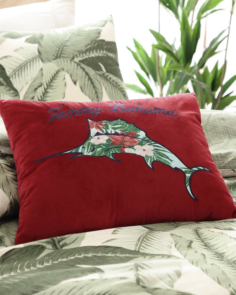 Holiday Marlin Velvet Embroidered Decorative Pillow