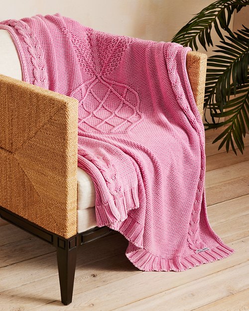 Pineapple Cable-Knit Stonewashed Cotton Throw