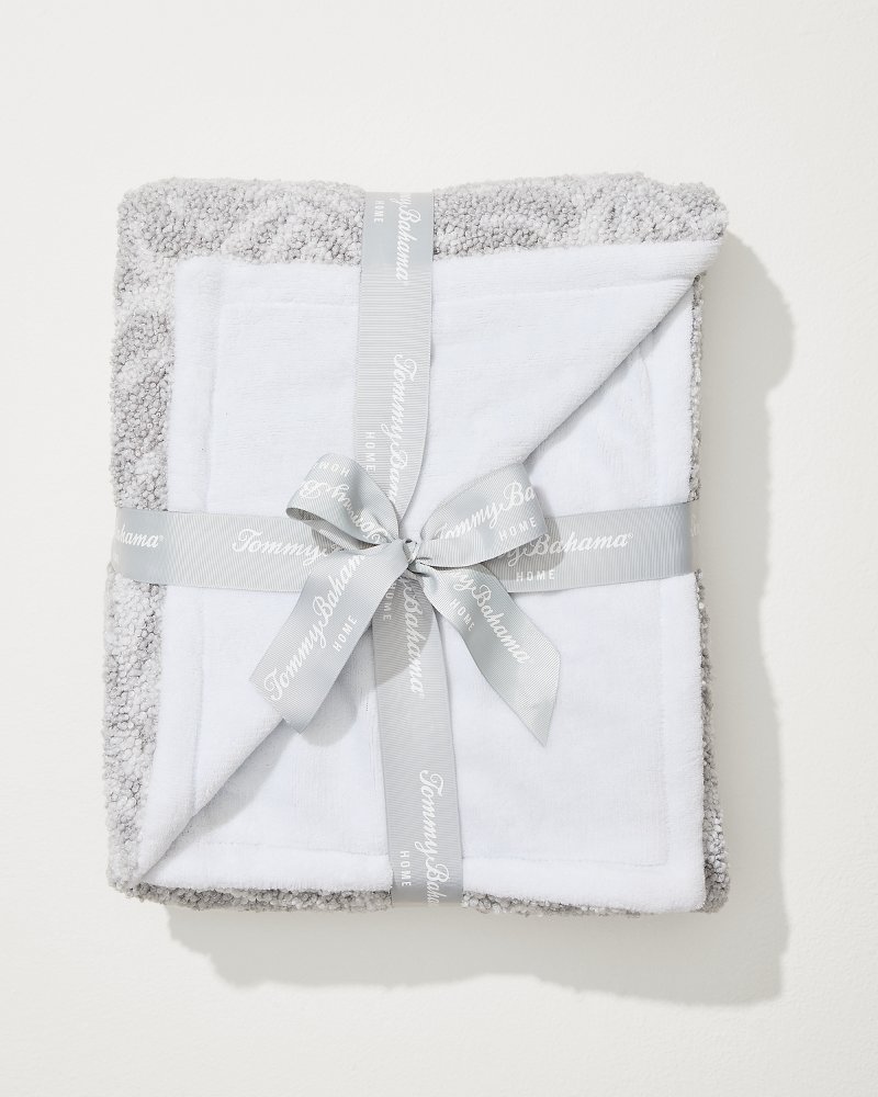 Palm Fronds Grey Faux Teddy Throw