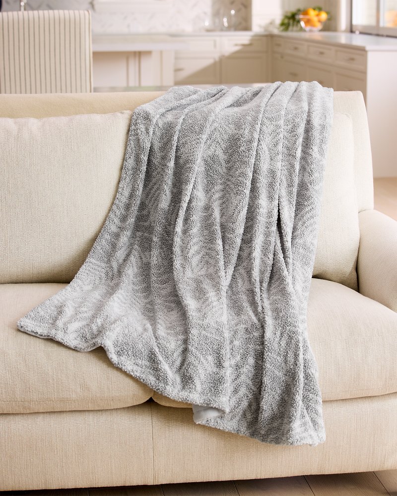 Palm Fronds Grey Faux Teddy Throw