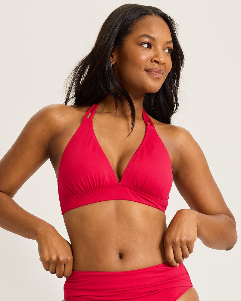 Pearl Double-Strap Halter Bikini Top