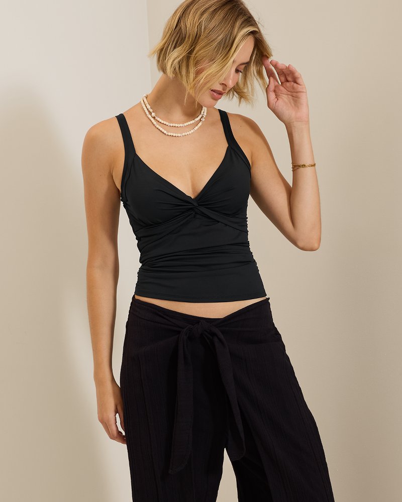 Pearl Twist-Front Underwire Tankini Top